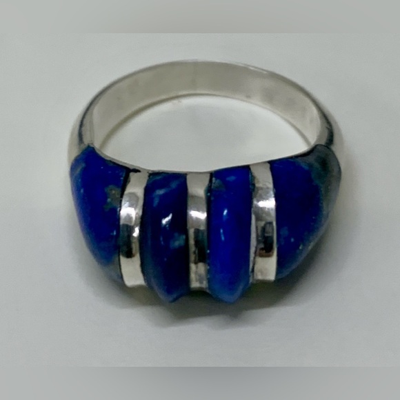 Early 20th Century Antique Art Deco Sterling Silver Lapis Lazuli Ring - Picture 4 of 16